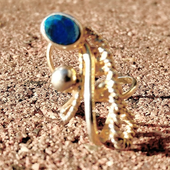 VTG Artisan Abstract Black Opal, Pearl Gold Ring - Picture 2 of 6